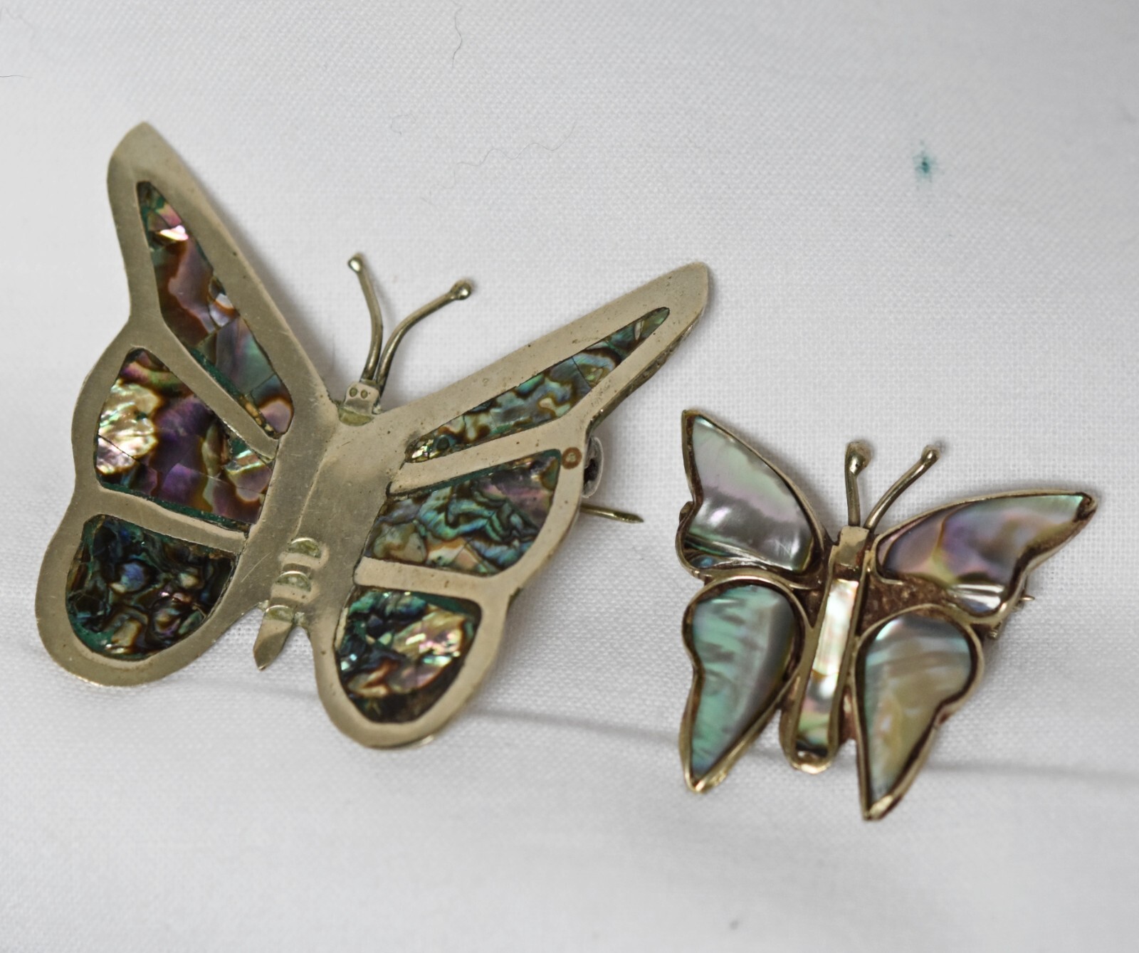 vintage Butterfly brooches pins SILVER WITH ABALONE pair (2) Beautiful Marked