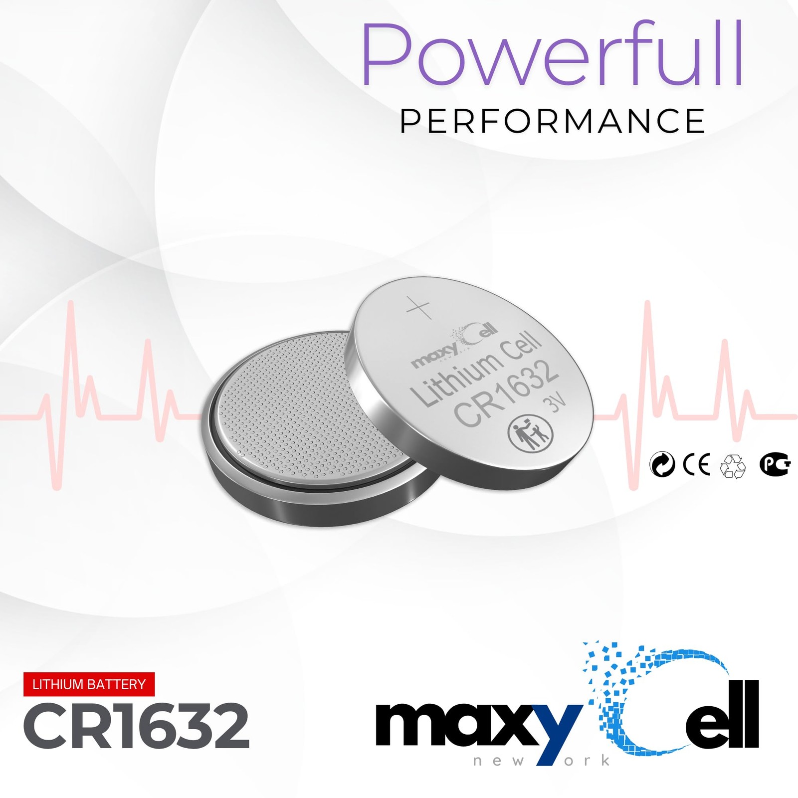MaxyCell CR1632 Lithium Coin Cell Battery 3V High-Capacity 6 Pack