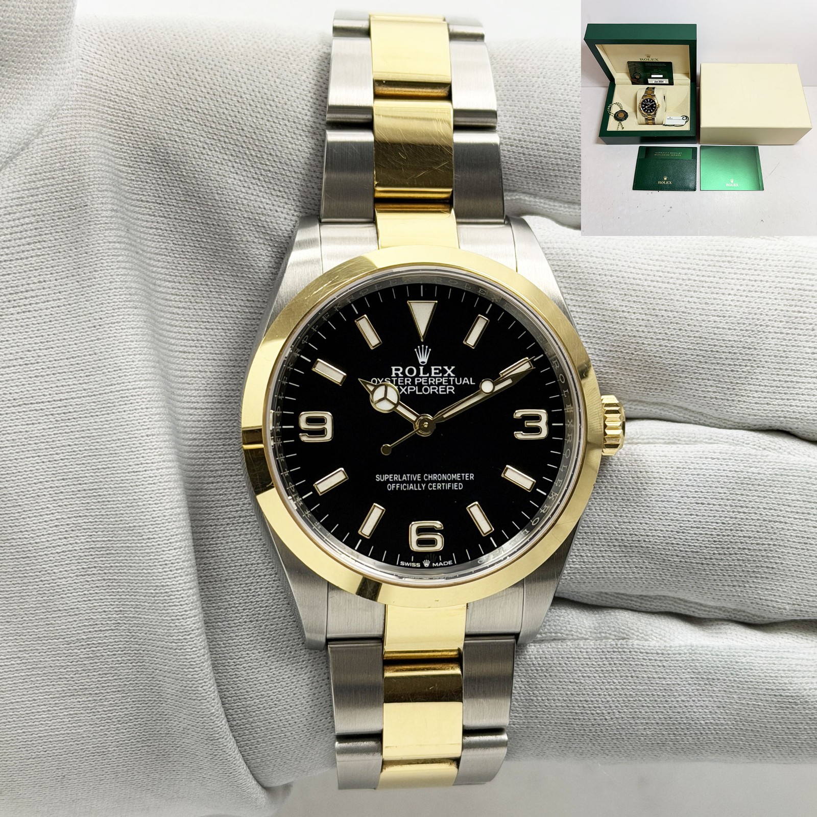 2024 Rolex Explorer 124273 36MM Black Oyster 18K Two-Tone Yg Box Paper