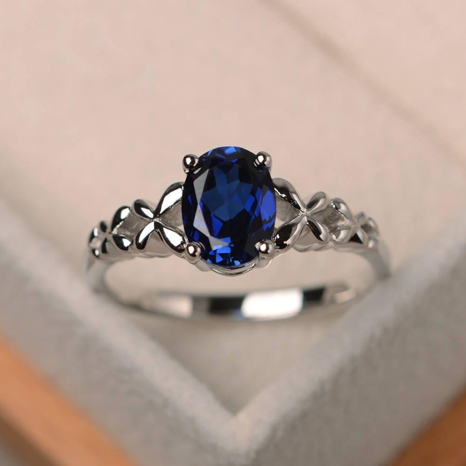 2Ct Oval Lab Created Sapphire Solitaire Engagement Ring 14K White Gold Plated