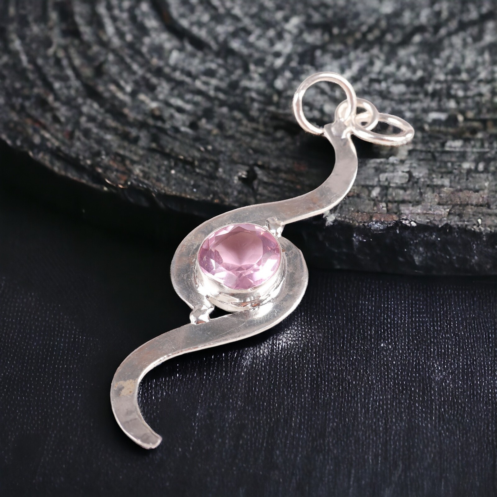 Morganite Gemstone Jewelry 925 Silver Handmade Trendy Pendant 2.59″ For Women