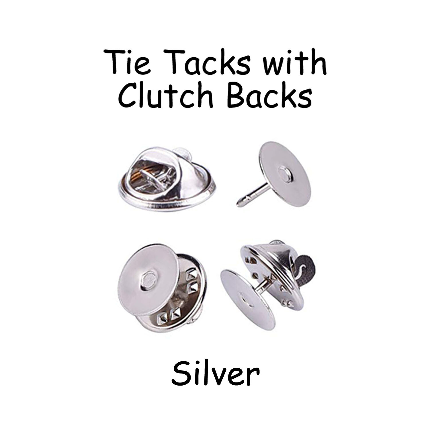 100 Silver Tie Tacks Blank Pins with Clutch Back – Lapel / Scatter Pin