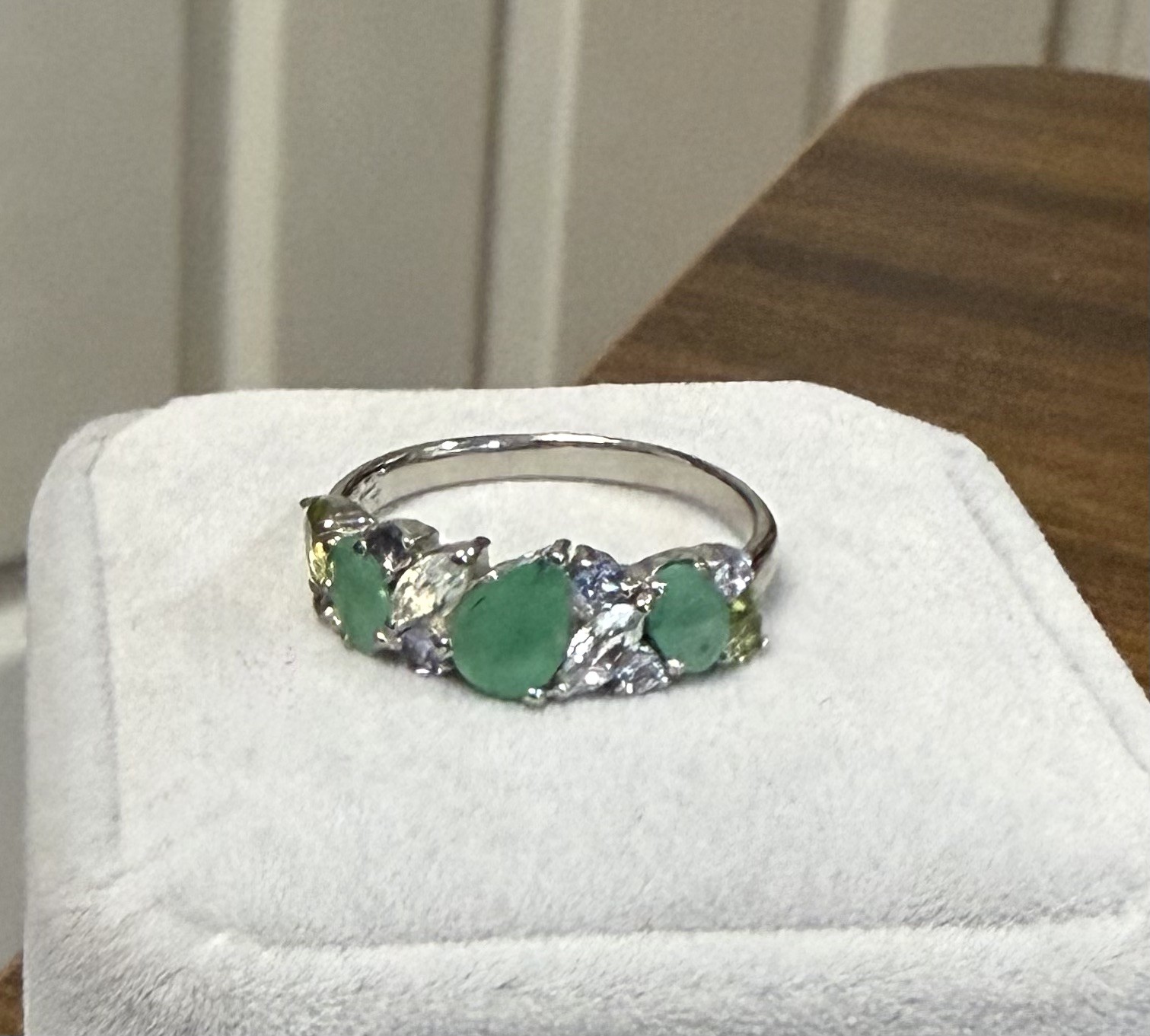 Unique! Natural Emerald, Tanzanite, Aquamarine & Peridot 14K Gold Ring Size 8