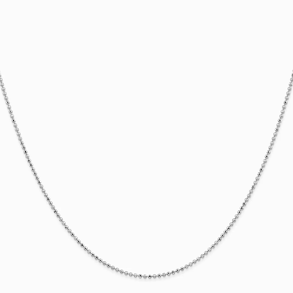14K White Gold 1.2mm Diamond-Cut Beaded Pendant Chain Necklace 14″-24″